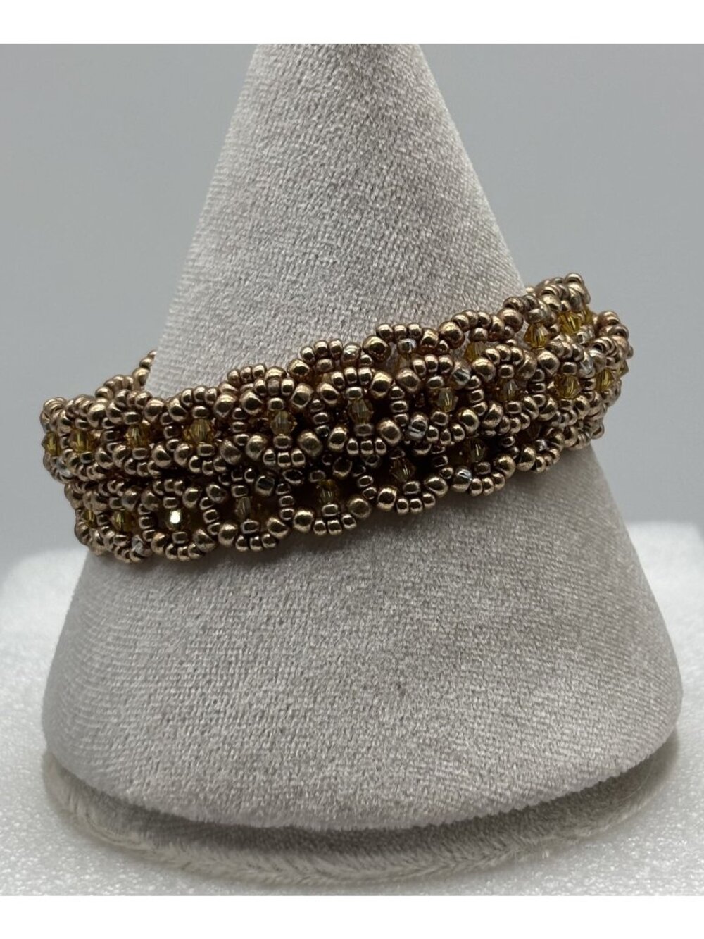 Artisan Made Beaded Wrap Bracelet Swarovski Crystals Seed Beads Gold Tone OOAK